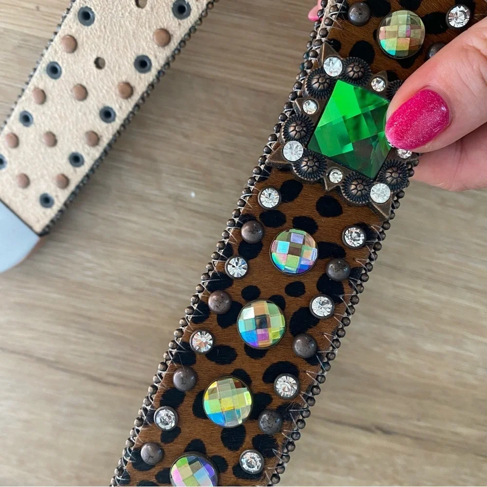 NEW Nocona Rhinestone Colored Calf Hair Leather Belt size XLarge